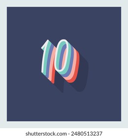 Dígito o número 10, Dígito de sombra 3D, Tipografía diseño mínimo.