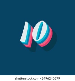 Digit or number 10, 3D  shadow Digit, Typography minimal design.