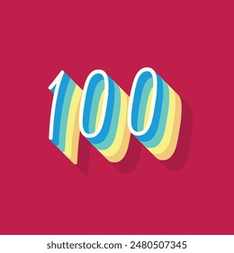 Dígito o número 100, Dígito de sombra 3D, Tipografía diseño mínimo.