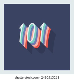 Dígito o número 101, Dígito de sombra 3D, Tipografía diseño mínimo.