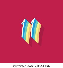 Digit or number 11, 3D  shadow Digit, Typography minimal design.
