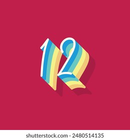 Digit or number 12, 3D  shadow Digit, Typography minimal design.

