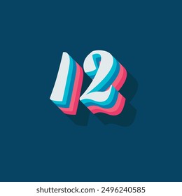 Dígito o número 12, dígito de sombra 3D, tipografía diseño mínimo.
