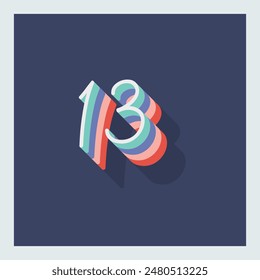 Dígito o número 13, sombra 3D Dígito, tipografía diseño mínimo.