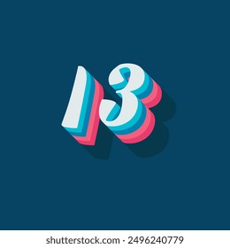 Digit or number 13, 3D  shadow Digit, Typography minimal design.