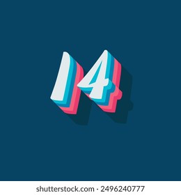 Ziffer oder Zahl 14, 3D Schatten Ziffer, Typografie minimales Design.