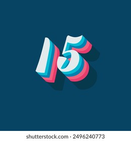 Dígito o número 15, dígito de sombra 3D, tipografía diseño mínimo.