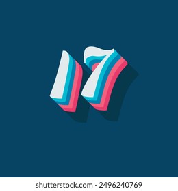 Digit or number 17, 3D  shadow Digit, Typography minimal design.