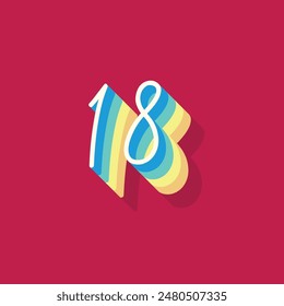 Dígito o número 18, sombra 3D Dígito, tipografía diseño mínimo.