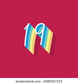 Dígito o número 19, sombra 3D Dígito, tipografía diseño mínimo.