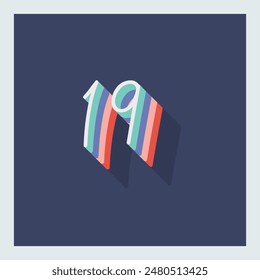 Digit or number 19, 3D  shadow Digit, Typography minimal design.