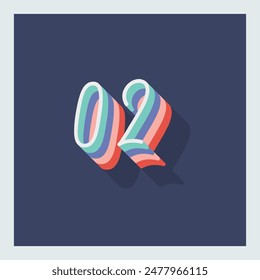Dígito o número 2, Dígito de sombra 3D, Tipografía diseño mínimo.
