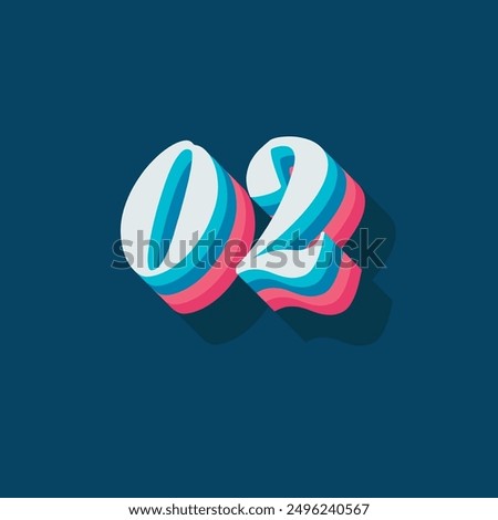 Digit or number 2, 3D  shadow Digit, Typography minimal design.