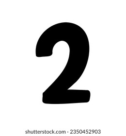 Digit number 2 two bold font in doodle hand drawn style isolated on white background. For logo, presentation, branding, education, font, signboard, lettering.
