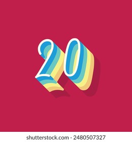 Dígito o número 20, sombra 3D Dígito, tipografía diseño mínimo.