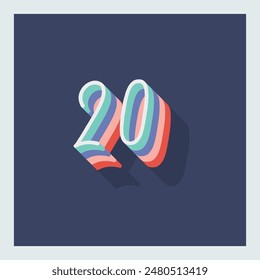 Dígito o número 20, sombra 3D Dígito, tipografía diseño mínimo.