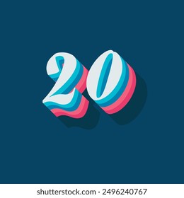 Digit or number 20, 3D  shadow Digit, Typography minimal design.