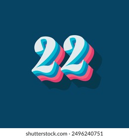 Digit or number 22, 3D  shadow Digit, Typography minimal design.