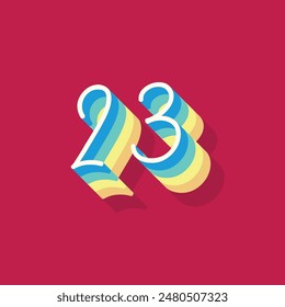 Dígito o número 23, sombra 3D Dígito, tipografía diseño mínimo.