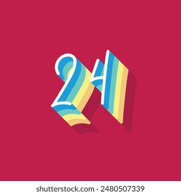 Digit or number 24, 3D  shadow Digit, Typography minimal design.