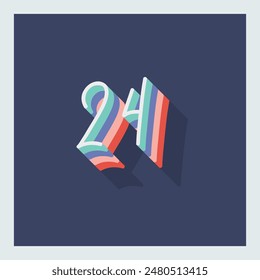 Dígito o número 24, Dígito de sombra 3D, Tipografía diseño mínimo.