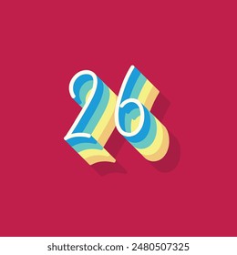 Digit or number 26, 3D  shadow Digit, Typography minimal design.