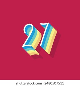Dígito o número 27, sombra 3D Dígito, tipografía diseño mínimo.
