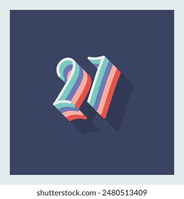 Dígito o número 27, sombra 3D Dígito, tipografía diseño mínimo.