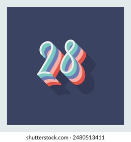 Digit or number 28, 3D  shadow Digit, Typography minimal design.