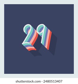 Digit or number 29, 3D  shadow Digit, Typography minimal design.