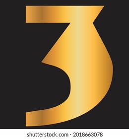 digit number 3 in golden gradient vector