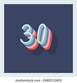 Digit or number 30, 3D  shadow Digit, Typography minimal design.