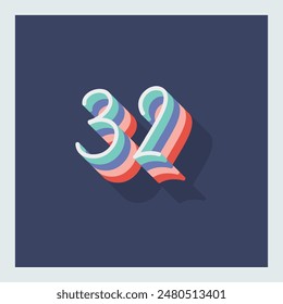 Dígito o número 32, sombra 3D Dígito, tipografía diseño mínimo.