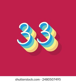 Dígito o número 33, sombra 3D Dígito, tipografía diseño mínimo.