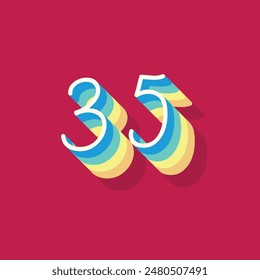 Dígito o número 35, Dígito de sombra 3D, Tipografía diseño mínimo.