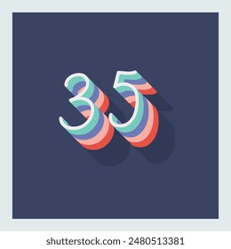 Dígito o número 35, Dígito de sombra 3D, Tipografía diseño mínimo.