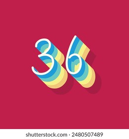 Dígito o número 36, sombra 3D Dígito, tipografía diseño mínimo.