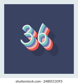 Dígito o número 36, sombra 3D Dígito, tipografía diseño mínimo.