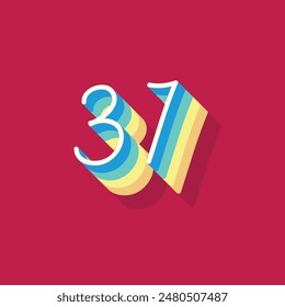 Digit or number 37, 3D  shadow Digit, Typography minimal design.