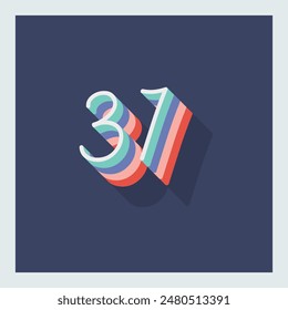 Digit or number 37, 3D  shadow Digit, Typography minimal design.
