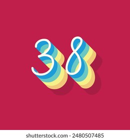 Digit or number 38, 3D  shadow Digit, Typography minimal design.