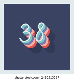 Digit or number 38, 3D  shadow Digit, Typography minimal design.