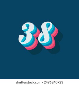 Digit or number 38, 3D  shadow Digit, Typography minimal design.