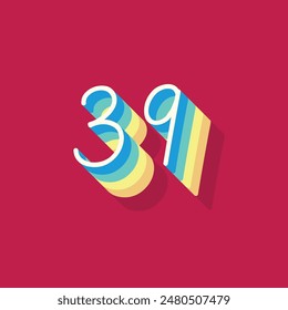 Digit or number 39, 3D  shadow Digit, Typography minimal design.