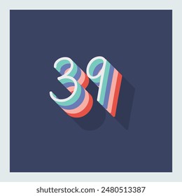 Digit or number 39, 3D  shadow Digit, Typography minimal design.