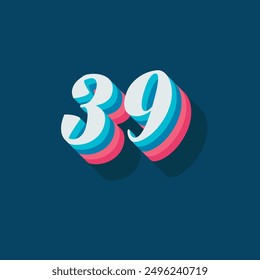 Digit or number 39, 3D  shadow Digit, Typography minimal design.