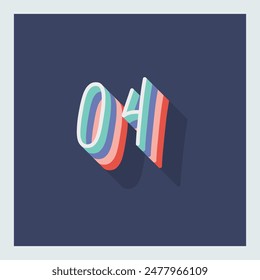 Dígito o número 4, Dígito de sombra 3D, Tipografía diseño mínimo.
