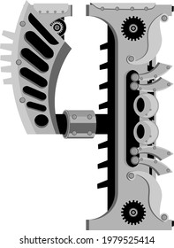 The digit is the number 4 in the metal style. Vector illustration on the theme of counting and numbers.