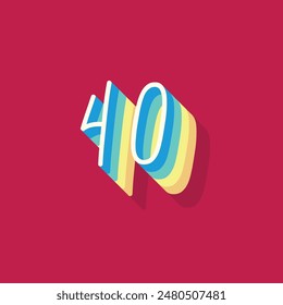 Dígito o número 40, 3D sombra Dígito, Tipografía diseño mínimo.