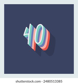 Dígito o número 40, 3D sombra Dígito, Tipografía diseño mínimo.